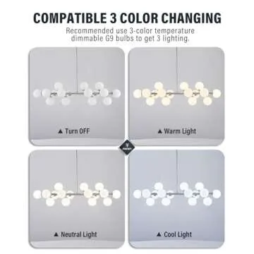 PiWWPi Glass Globe Sputnik Chandelier, 16-Light Mid Century Modern Light Fixture Over Table, Linear Chandeliers for Dining Room, Kitchen Island, Chrome and Milk White Bubble, 40 Inch, GC-02