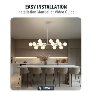 PiWWPi Glass Globe Sputnik Chandelier, 16-Light Mid Century Modern Light Fixture Over Table, Linear Chandeliers for Dining Room, Kitchen Island, Chrome and Milk White Bubble, 40 Inch, GC-02