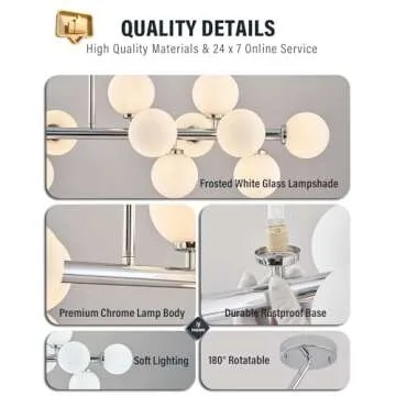 PiWWPi Glass Globe Sputnik Chandelier, 16-Light Mid Century Modern Light Fixture Over Table, Linear Chandeliers for Dining Room, Kitchen Island, Chrome and Milk White Bubble, 40 Inch, GC-02