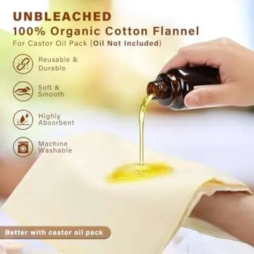 Unbleached Organic Cotton Wool Flannel for Castor Oil Pack: Dye-Free Magazine, Reusable & Ultra-Absorbent, Soothing Heat Therapy for Abdomen, Joints, and Targeted Areas, 12 x 27 inches