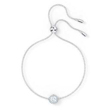 Swarovski Una Angelic Bracelet with Clear Crystals on a Rhodium Plated Chain with a Bolo Style Adjus...