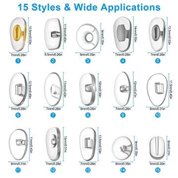 INHDBOX Eyeglass Nose Pads, Soft PVC Nose Pads, 15 Style 150 Pairs Eyeglass Repair Kit for Glasses, Eyeglasses, Sunglasses