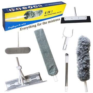 Cleaning Kit with Extension Handle - Window Squeegee, Hook, Microfiber Cloth for High Ceilings, Spid...