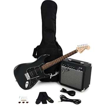 Fender 6 String Acoustic Guitar Pack, Charcoal Frost Metallic with All Accessories