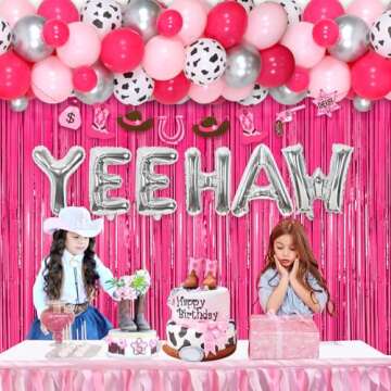 Western Cowgirl Party Decorations YEEHAW Bachelorette Balloon Garland Kit Nashville Bachelorette Party Supplies Disco Cowgirl Banner Rose Red Tinsel Disco Balloon for Women