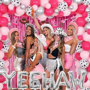 Western Cowgirl Party Decorations YEEHAW Bachelorette Balloon Garland Kit Nashville Bachelorette Party Supplies Disco Cowgirl Banner Rose Red Tinsel Disco Balloon for Women