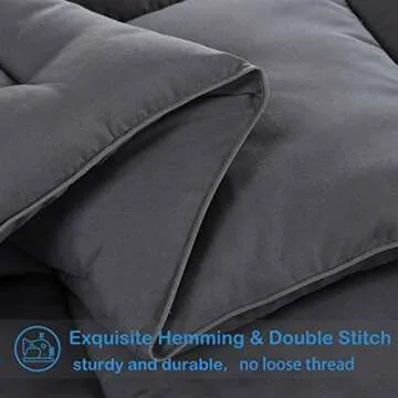EASELAND All Season Queen Size Soft Quilted Down Alternative Comforter Reversible Duvet Insert with Corner Tabs,Winter Summer Warm Fluffy,Dark Grey,88x88 inches