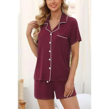 Pajamas Women Short Set Cute Sleepwear Teen Girls 2 Piece Sleep Tee Set Soft Juniors Lounge Set Gift Maroon M