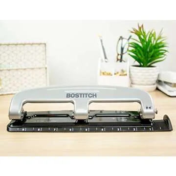 Bostitch Office inPRESS 12 Reduced Effort Three-Hole Punch, Silver/Black (2101)