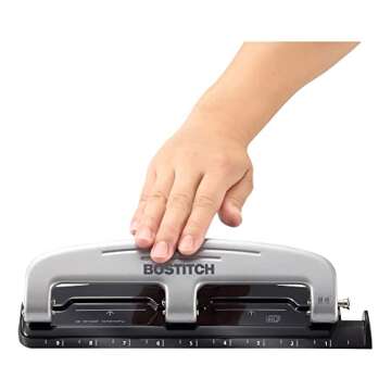 Bostitch Office inPRESS 12 Reduced Effort Three-Hole Punch, Silver/Black (2101)