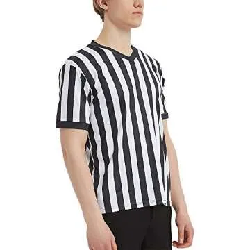 TopTie Sporting Goods Men's Referee Shirt Official V-Neck Black & White Stripe Jersey-S