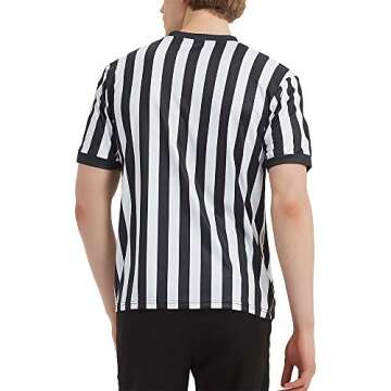 TopTie Sporting Goods Men's Referee Shirt Official V-Neck Black & White Stripe Jersey-S