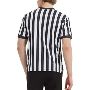 TopTie Sporting Goods Men's Referee Shirt Official V-Neck Black & White Stripe Jersey-S