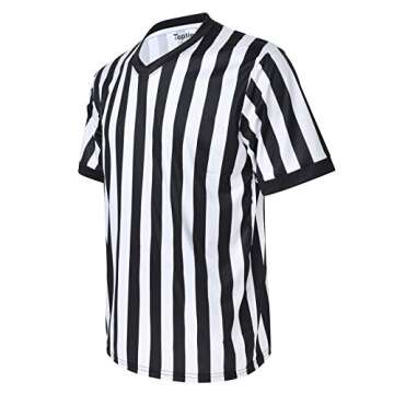 TopTie Sporting Goods Men's Referee Shirt Official V-Neck Black & White Stripe Jersey-S