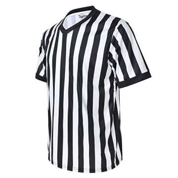 TopTie Sporting Goods Men's Referee Shirt Official V-Neck Black & White Stripe Jersey-S