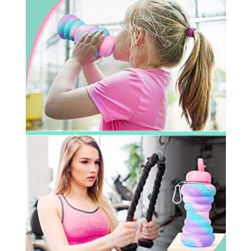 Donut Collapsible Kids Water Bottles For School Girls 20oz BPA Free Leakproof Silicone Foldable