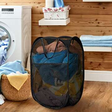 Simplized Popup Laundry Hamper - (1 & 2 Pack) Foldable Pop-up Mesh Hamper Dirty Clothes Basket with Carry Handles