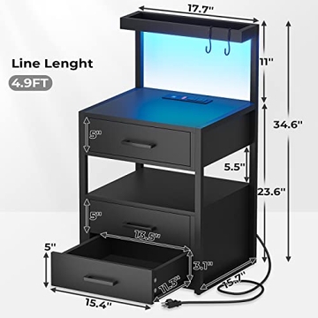 LED Nightstand with Charging Station & RGB Lights
