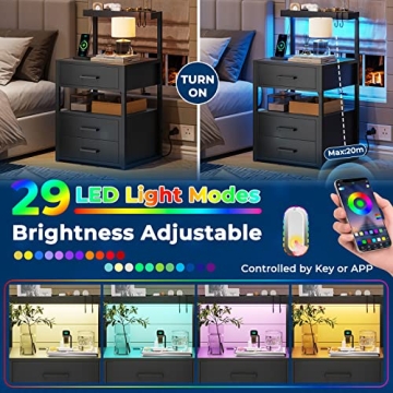 LED Nightstand with Charging Station & RGB Lights
