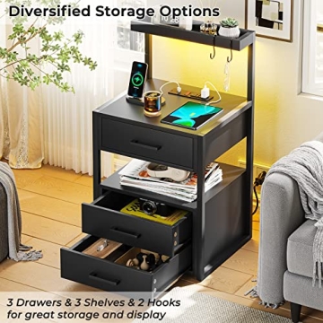 LED Nightstand with Charging Station & RGB Lights