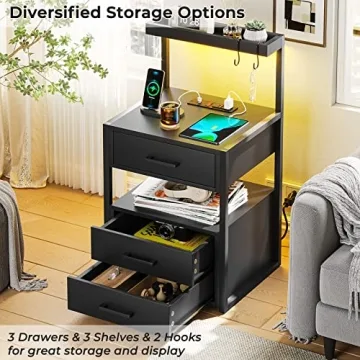 LED Nightstand with Charging Station & RGB Lights