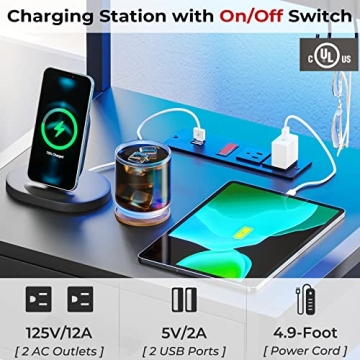 LED Nightstand with Charging Station & RGB Lights