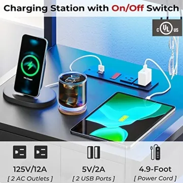 LED Nightstand with Charging Station & RGB Lights