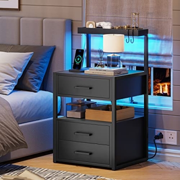 LED Nightstand with Charging Station & RGB Lights