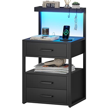 LED Nightstand with Charging Station & RGB Lights