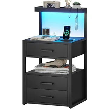 LED Nightstand with Charging Station & RGB Lights