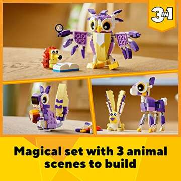 LEGO Creator 3 in 1 Fantasy Forest Creatures, Woodland Animal Toys Set Transforms from Rabbit to Owl...