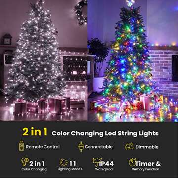 LYHOPE Christmas Lights, 98.4ft 300 LED Christmas Fairy Lights, Clear White & Multi Color Changing String Lights, with Remote 11 Modes 30V Xmas Tree Lights for Patio Yard Party Indoor Outdoor Decor