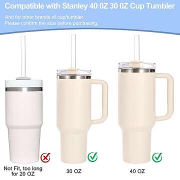 [12 Pcs] Replacement Glass Straws for Stanley - Compatible with Stanley 40 oz 30 oz Cup Tumbler,12" x 10mm Reusable Clear Glass Straw with 2 Cleaning Brush for Stanley Cup Accessories