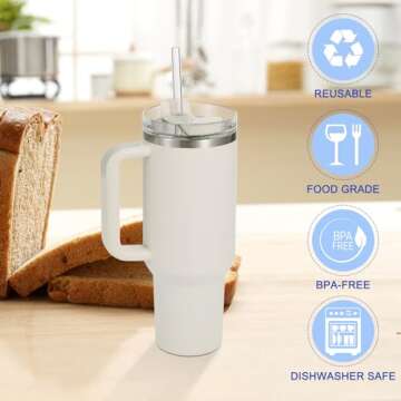 [12 Pcs] Replacement Glass Straws for Stanley - Compatible with Stanley 40 oz 30 oz Cup Tumbler,12" x 10mm Reusable Clear Glass Straw with 2 Cleaning Brush for Stanley Cup Accessories