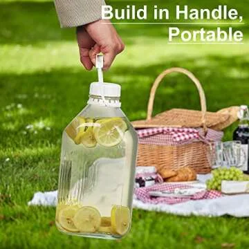 Syntic 4 Pack 2 Qt Glass Milk Bottles with Handle and Airtight Reusable Screw Lid - 64 Oz Glass Juice Bottles, 1/2 Gal Glass Water Bottles, Milk Jug Pitcher with Scale