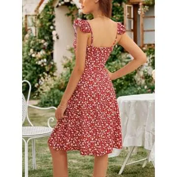 FENSACE Vacation Dresses for Women 2024 Sun Empire Waist Cruise Beach Dress(Floral-8,Medium)