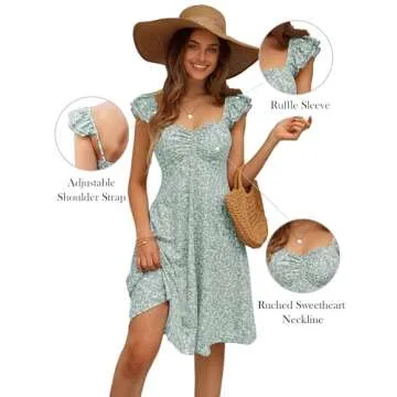 FENSACE Vacation Dresses for Women 2024 Sun Empire Waist Cruise Beach Dress(Floral-8,Medium)