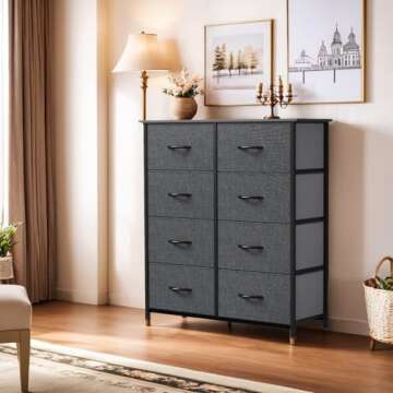 YITAHOME Fabric Dresser for Bedroom, Tall Storage Dresser with 8 Drawers, Black Dresser & Chest of D...