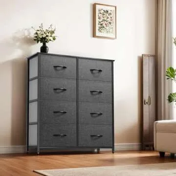 YITAHOME Fabric Dresser for Bedroom, Tall Storage Dresser with 8 Drawers, Black Dresser & Chest of Drawers, Storage Drawer Organizer for Closet, Bedroom, Living Room(Black Grey)