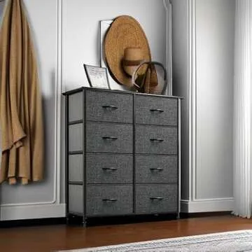 YITAHOME Fabric Dresser for Bedroom, Tall Storage Dresser with 8 Drawers, Black Dresser & Chest of Drawers, Storage Drawer Organizer for Closet, Bedroom, Living Room(Black Grey)