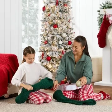 Flocked Pencil Christmas Tree 12ft Pre-Lit Holiday Decor