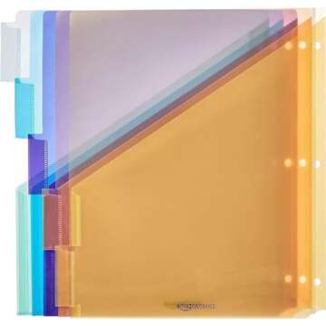 Amazon Basics Tab Dividers for 3 Ring Binder, Two Pocket, Letter Size, Assorted Colors, 3 Count