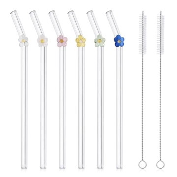DUMING-IN Colorful Flower Glass Straws - Eco-Friendly & Durable