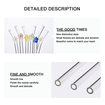 DUMING-IN Colorful Flower Glass Straws - Eco-Friendly & Durable