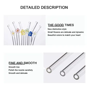 DUMING-IN Colorful Flower Glass Straws - Eco-Friendly & Durable