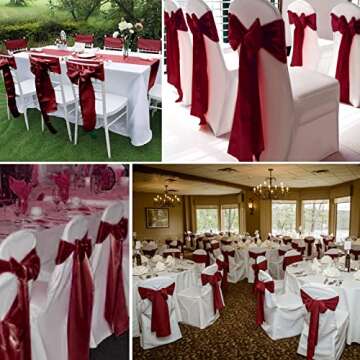 fani 60 PCS Burgundy Satin Chair Sashes Bows Universal Chair Cover for Wedding Reception Restaurant Event Decoration Banquet,Party,Hotel Event Decorations (7 x 108 inch)