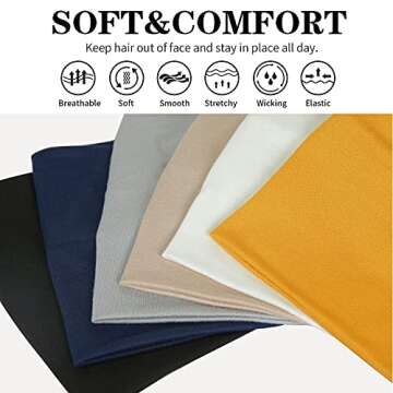 GILI 6 Pack Wide Headbands for Women Non Slip Soft Elastic Hair Bands Yoga Running Sports Workout Gym Head Wraps, Knotted Cotton Cloth African Turbans Bandana (with 6 Pcs Hair Ties)