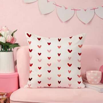 DFXSZ Valentine's Day Pillow Covers 18x18 Inch Set of 2 Small Red Pink Hearts Decor White Throw Pill...