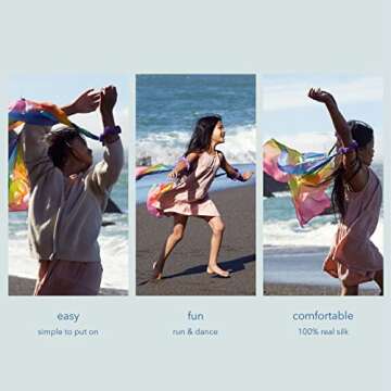 Sarah's Silks Wrist Streamers | 100% Silk Montessori and Waldorf Toys | Rhythm Ribbons for Dance, Imaginative, and Pretend Play | Includes 2 Pieces - Rainbow