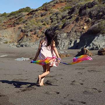 Sarah's Silks Wrist Streamers | 100% Silk Montessori and Waldorf Toys | Rhythm Ribbons for Dance, Imaginative, and Pretend Play | Includes 2 Pieces - Rainbow